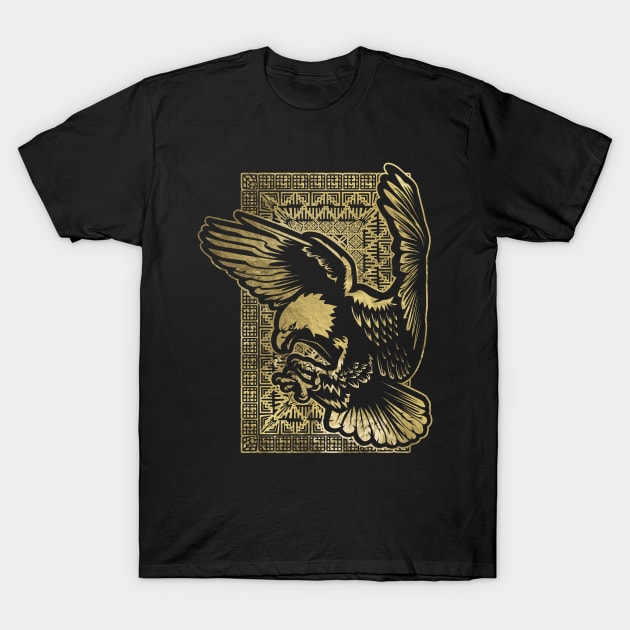 Vintage gold Eagle on tribal texture T-Shirt by Nartissima